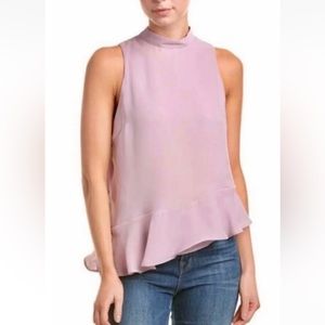 Parker Lavender Asymmetrical Ruffle Hem Mock Neck Lined Sleeveless Blouse Size S